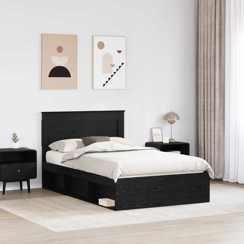 Cadru de pat cu sertar Negru 120 x 190 cm Lemn de pin masiv