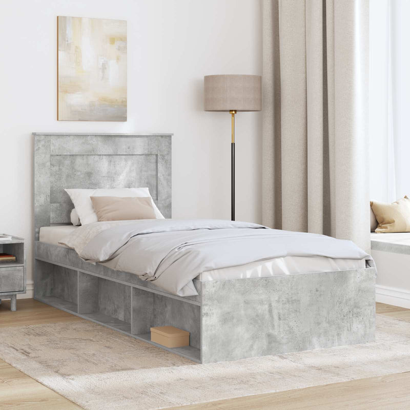Cadru de pat cu headboard Beton 90 x 200 cm Lemn de pin masiv