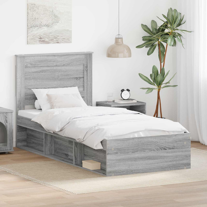 Cadru de pat cu sertar Gri Sonoma 75 x 190 cm Lemn de pin masiv