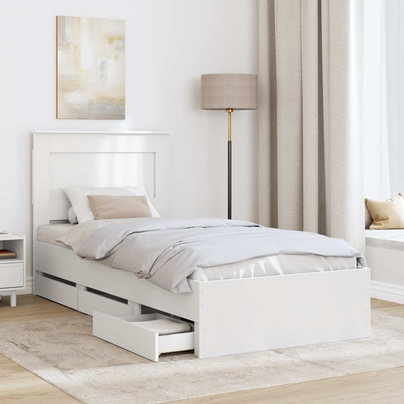Cadru de pat cu sertar Alb 75 x 190 cm Lemn Ingineresc