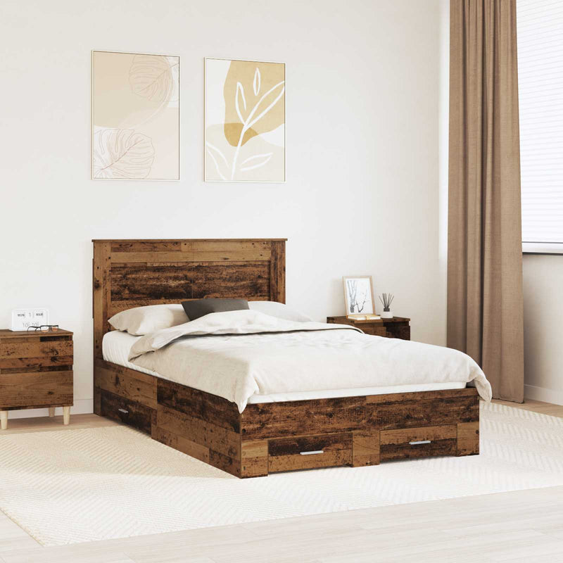Cadru de pat cu sertar Lemn vechi 120 x 190 cm Lemn prelucrat