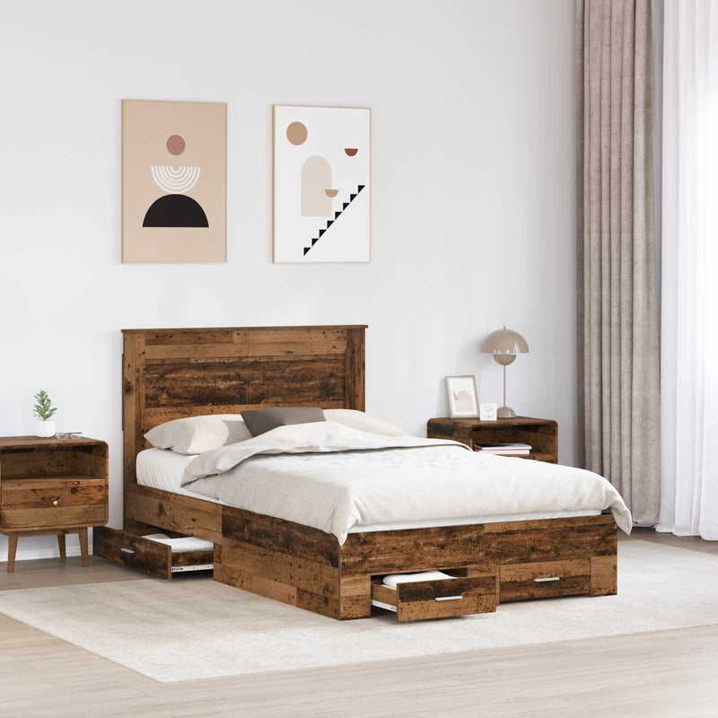 Cadru de pat cu sertar Lemn vechi 120 x 190 cm Lemn prelucrat