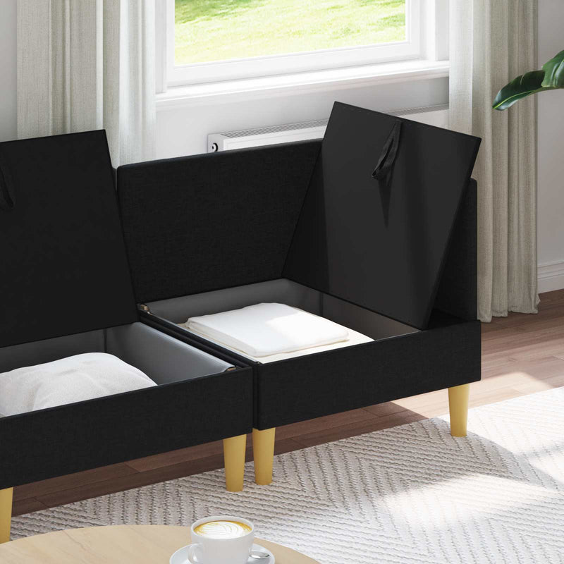 Set de canapea modulară cu spațiu de stocare 3 buc. Negru