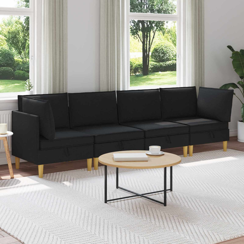 Set de canapea modulară cu spațiu de stocare 4 buc. Negru