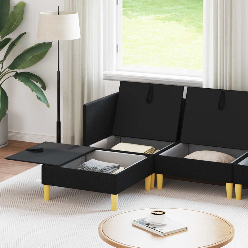 Set de canapea modulară cu spațiu de stocare 5 buc. Negru
