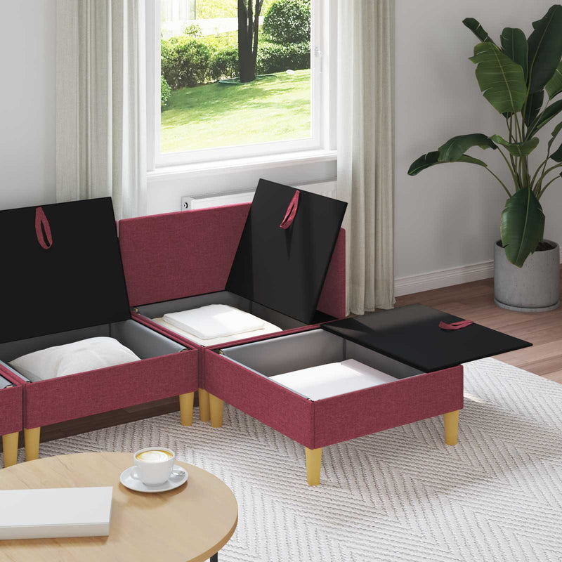 Set de canapea modulară cu spațiu de stocare 4 buc. Roșu Vin