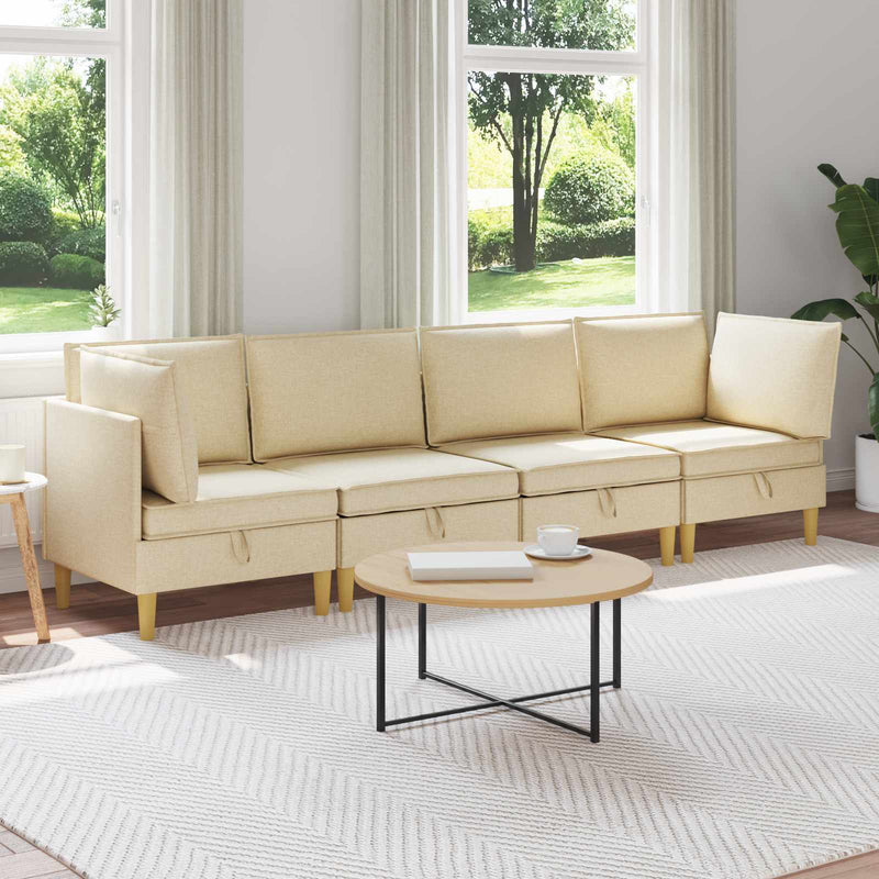 Set de canapea modulară cu spațiu de stocare 4 buc. Crem
