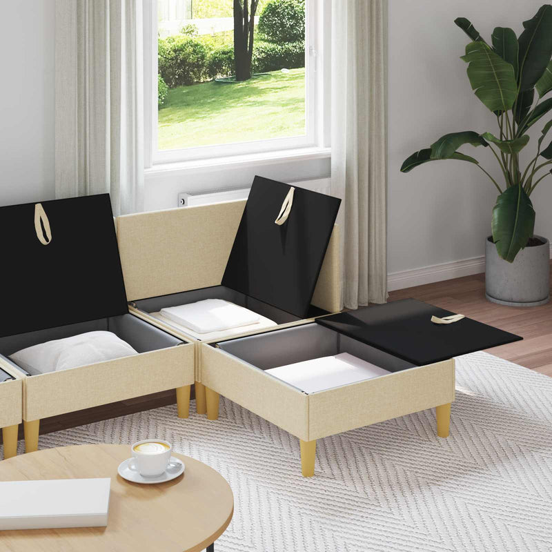Set de canapea modulară cu spațiu de stocare 4 buc. Crem