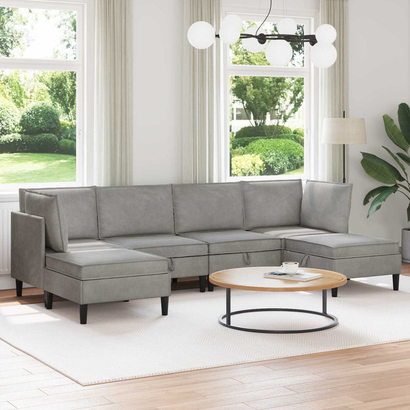 Set de mobilier pentru living 6 buc. Gri deschis Catifea