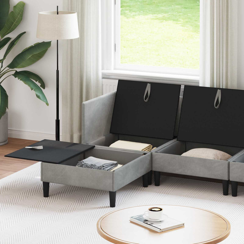 Set de mobilier pentru living 6 buc. Gri deschis Catifea