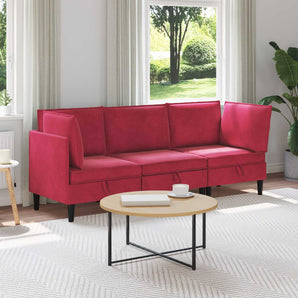 Set de mobilier pentru living 3 buc. Roșu Vin Catifea