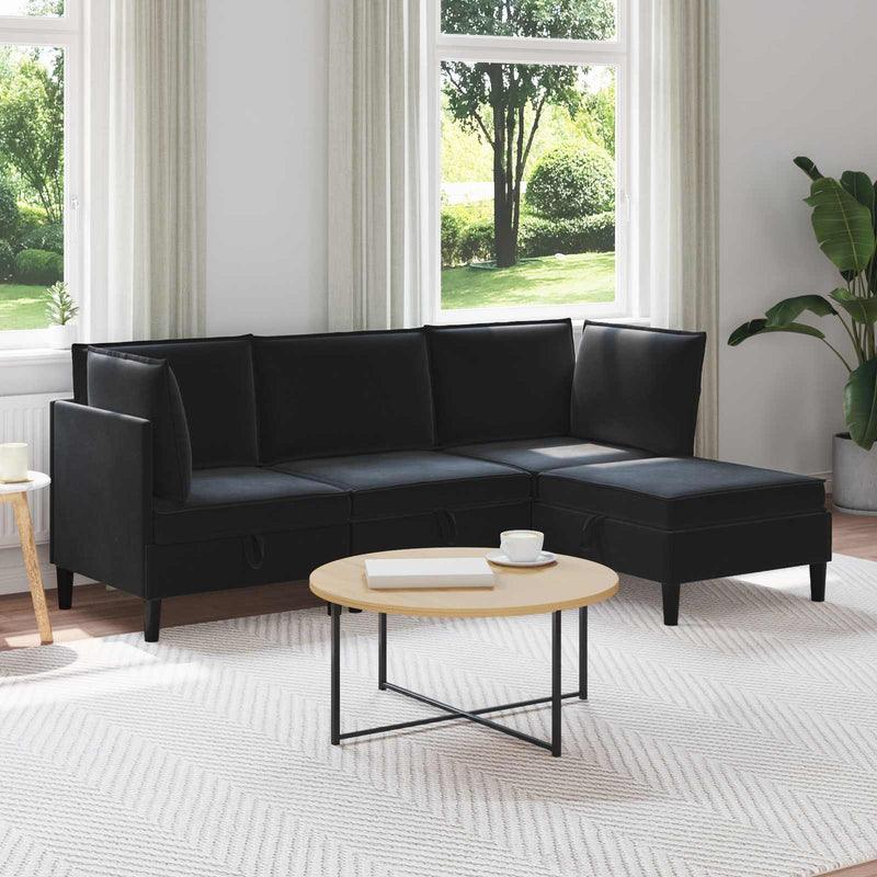 Set de mobilier pentru living 4 buc. Negru Catifea