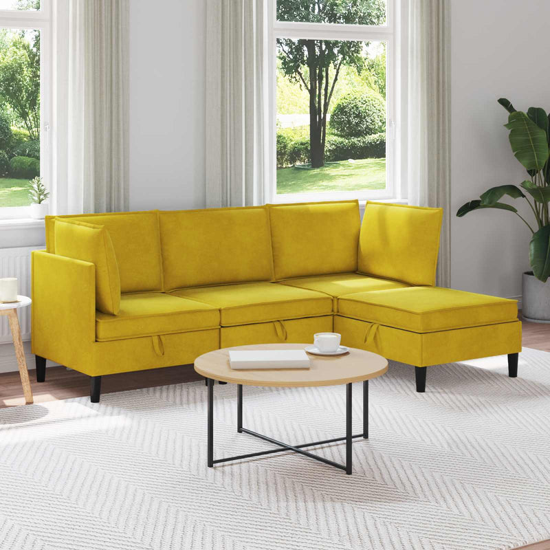Set de mobilier pentru living 4 buc. Galben Catifea