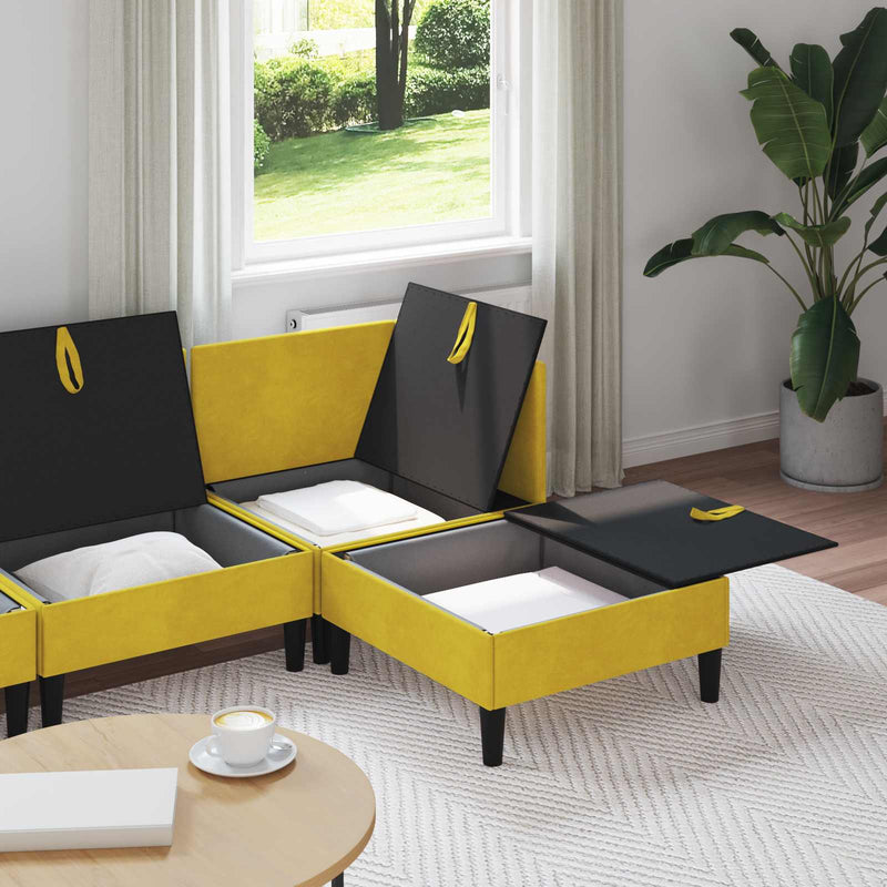 Set de mobilier pentru living 4 buc. Galben Catifea