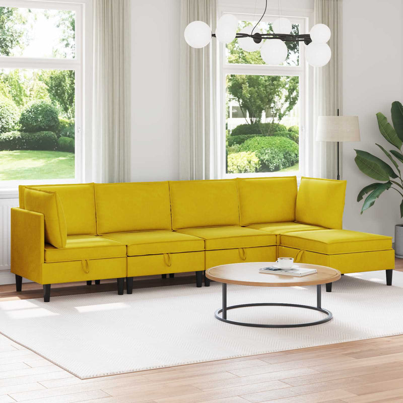 Set de mobilier pentru living 5 buc. Galben Catifea