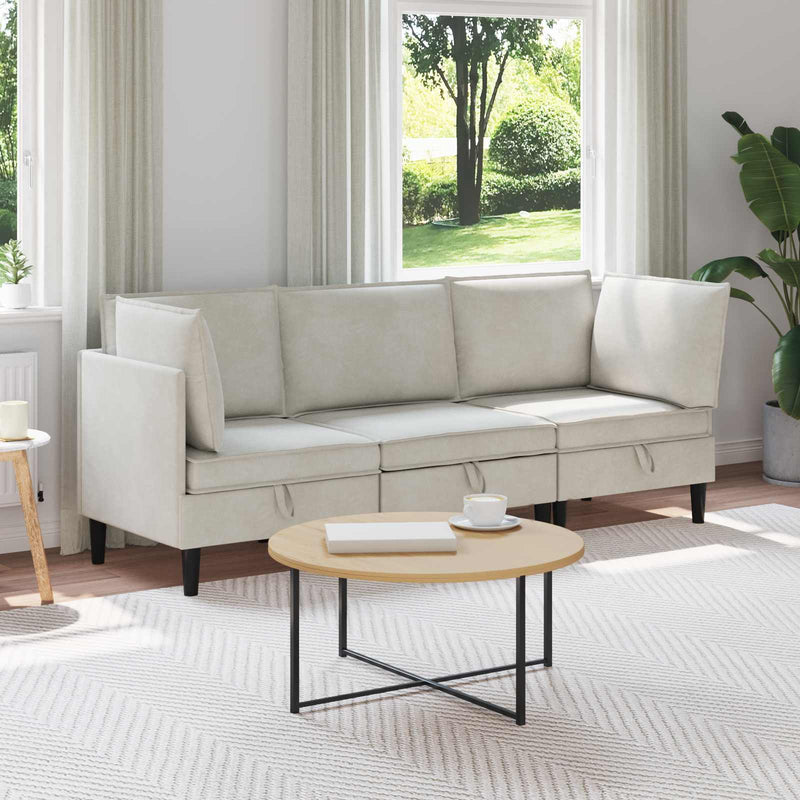 Set de mobilier pentru living 3 buc. Crem Catifea