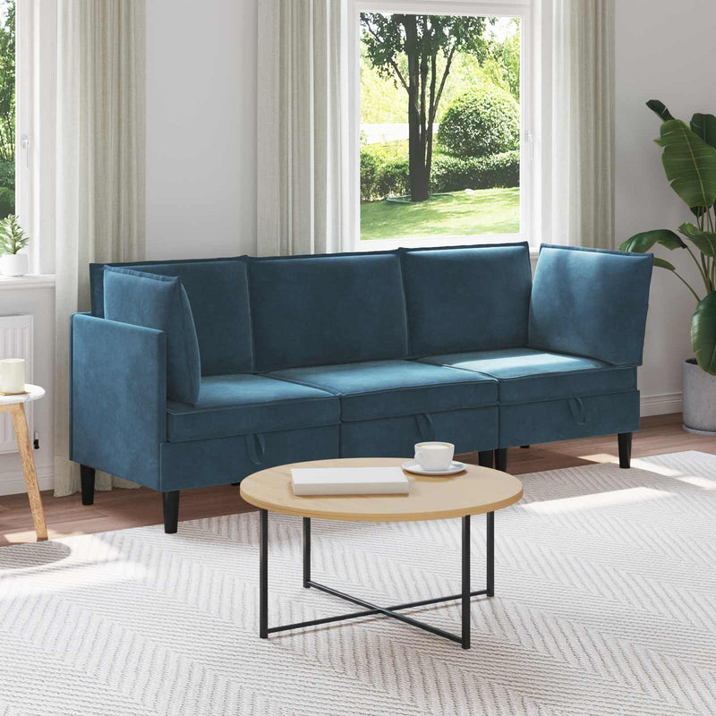 Set de mobilier pentru living 3 buc. albastru Catifea