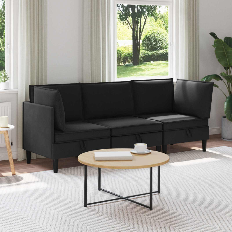 Set de mobilier pentru living 3 buc. Negru Țesătură