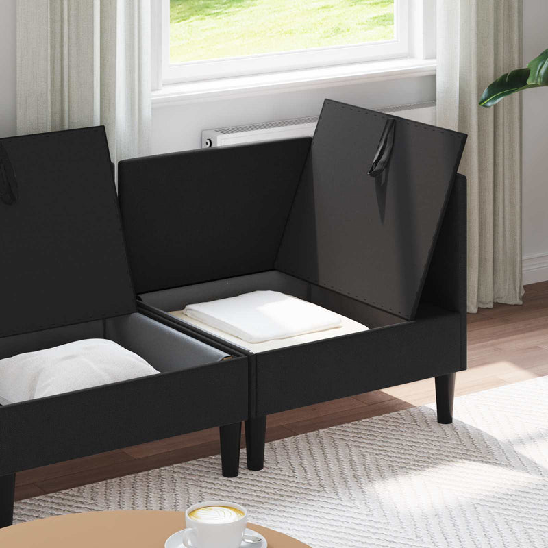 Set de mobilier pentru living 3 buc. Negru Țesătură