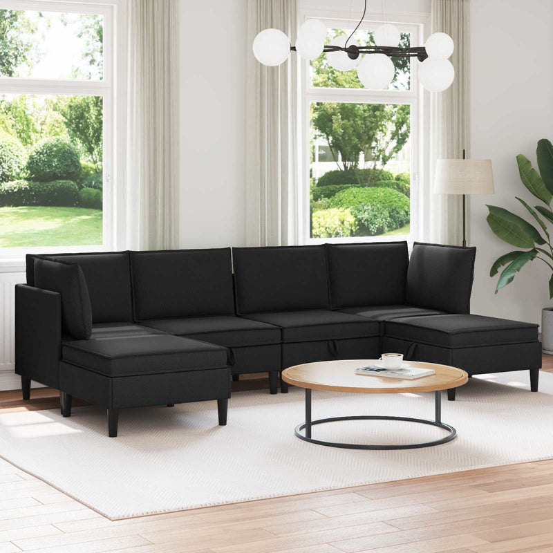 Set de mobilier pentru living 6 buc. Negru Țesătură