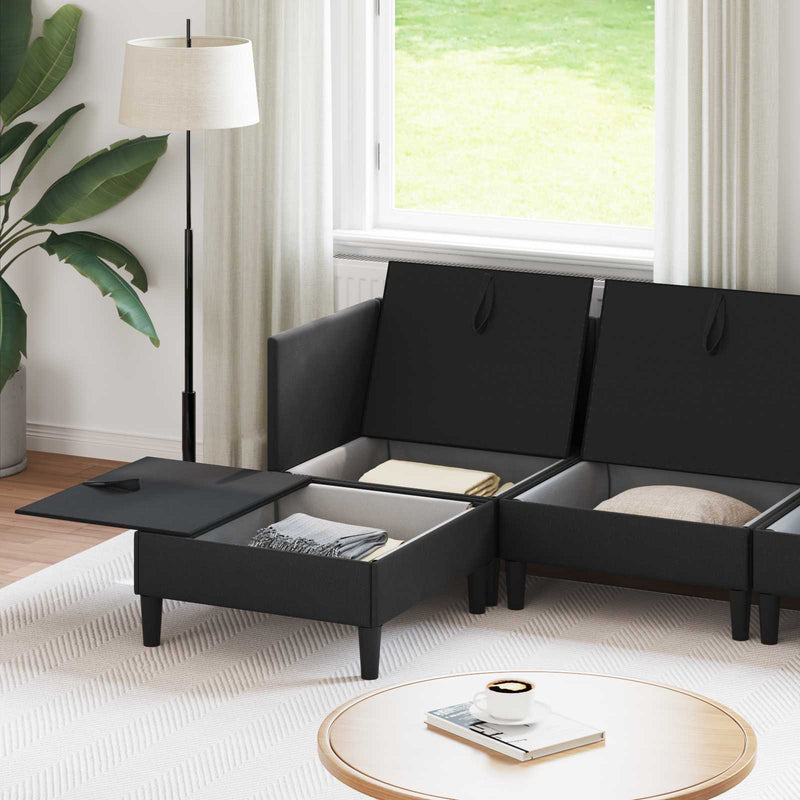 Set de mobilier pentru living 6 buc. Negru Țesătură