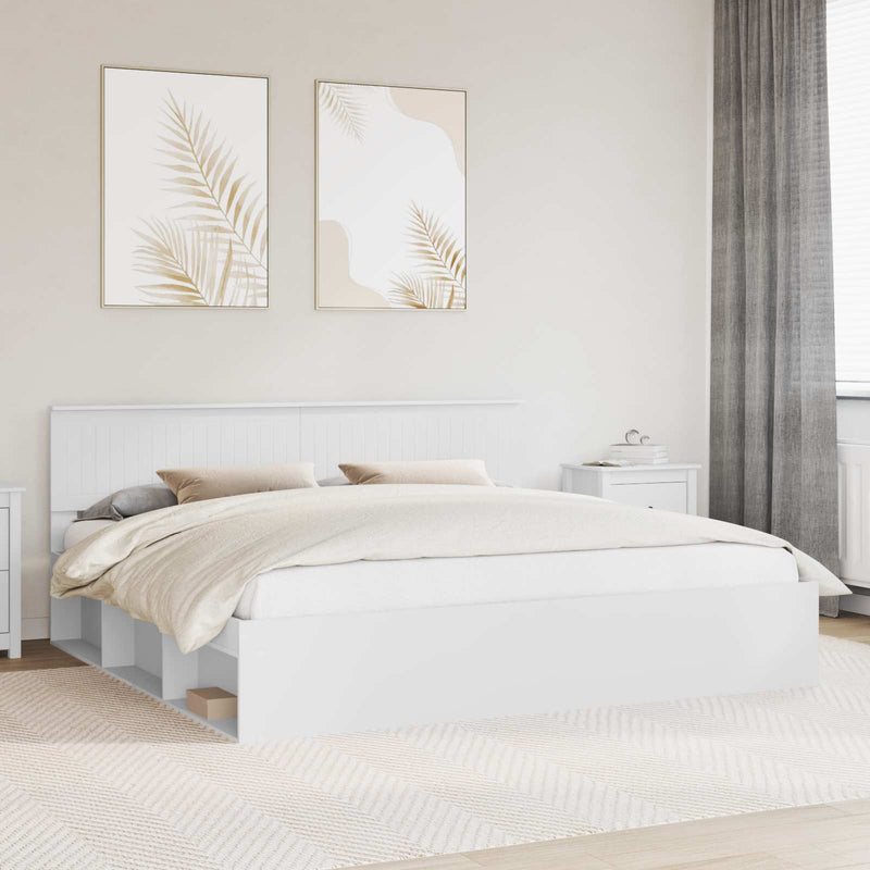 Cadru de pat cu headboard Alb 200 x 200 cm Lemn de pin masiv