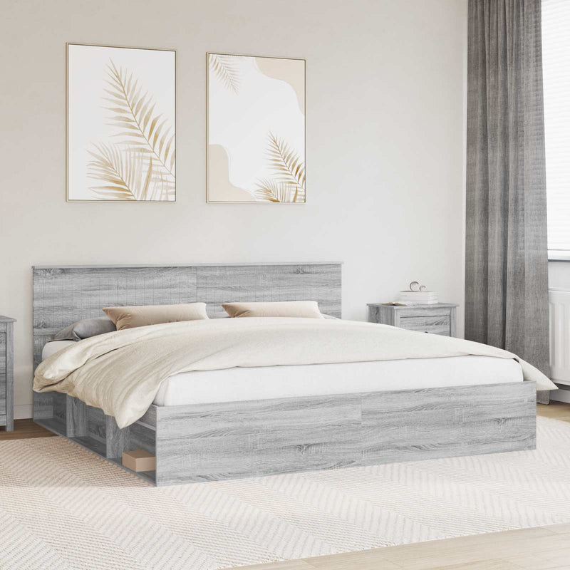 Cadru de pat Gri Sonoma 200 x 200 cm Lemn de pin masiv