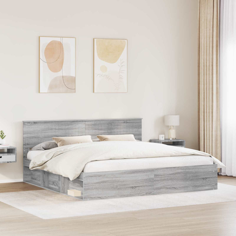 Cadru de pat Gri Sonoma 200 x 200 cm Lemn de pin masiv