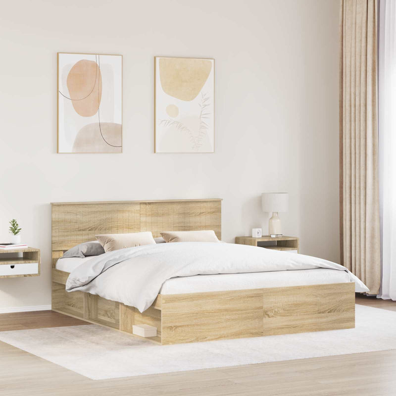 Cadru de pat cu headboard Sonoma 160 x 200 cm Lemn de pin masiv