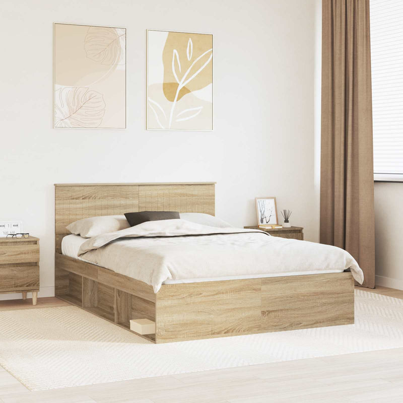 Cadru de pat cu headboard Sonoma 140 x 200 cm Lemn de pin masiv
