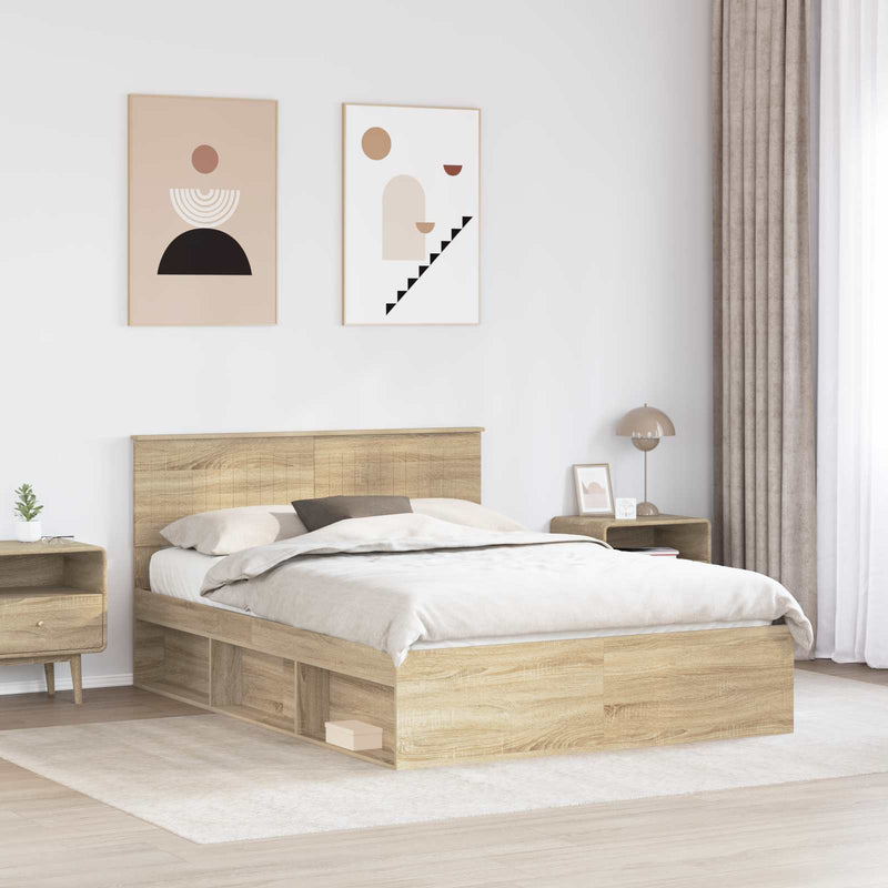 Cadru de pat cu headboard Sonoma 140 x 200 cm Lemn de pin masiv