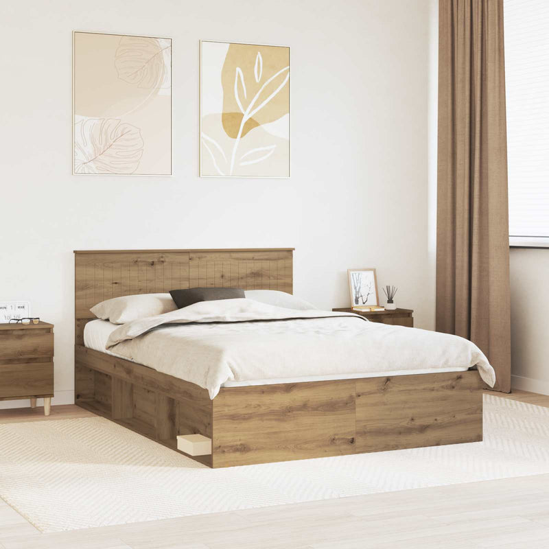Cadru de pat Stejar artizanal 140 x 190 cm Lemn de pin masiv