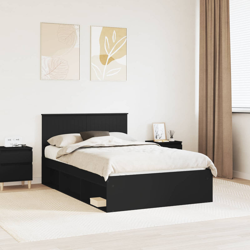 Cadru de pat cu headboard Negru 120 x 190 cm Lemn de pin masiv