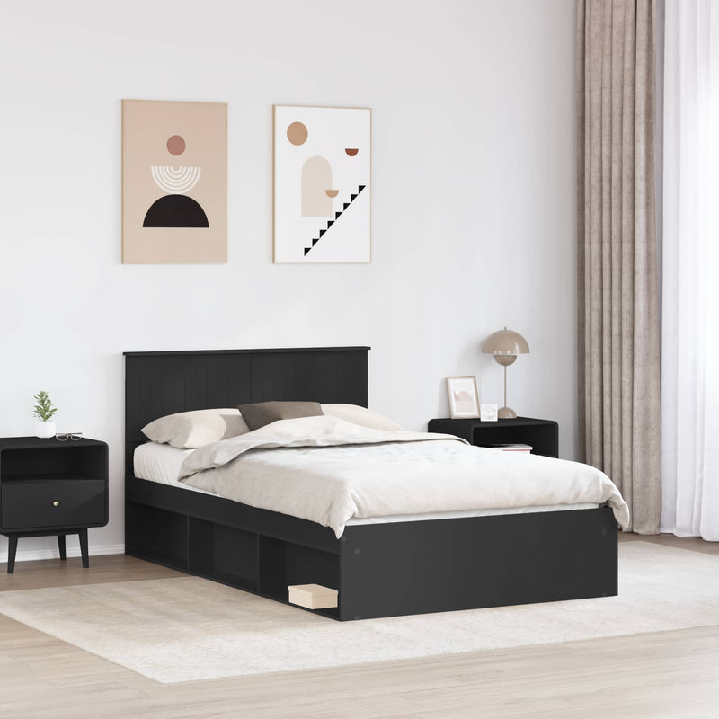 Cadru de pat cu headboard Negru 120 x 190 cm Lemn de pin masiv