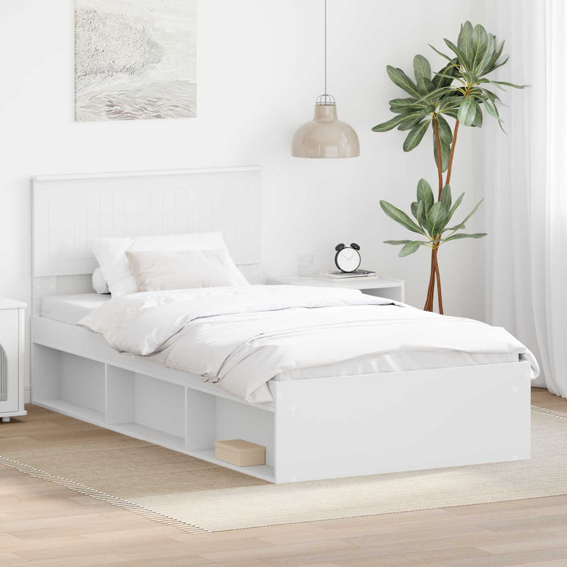 Cadru de pat cu headboard Alb 100 x 200 cm Lemn de pin masiv