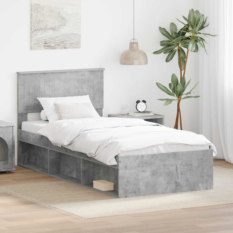 Cadru de pat Gri Concret 90 x 190 cm Lemn de pin masiv