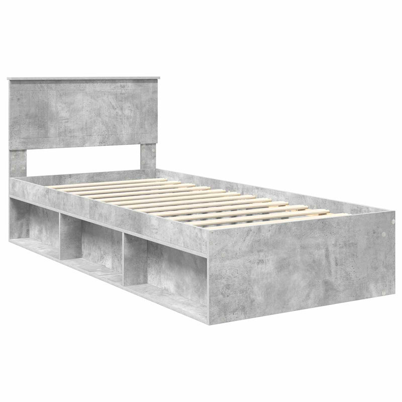 Cadru de pat Gri Concret 90 x 190 cm Lemn de pin masiv
