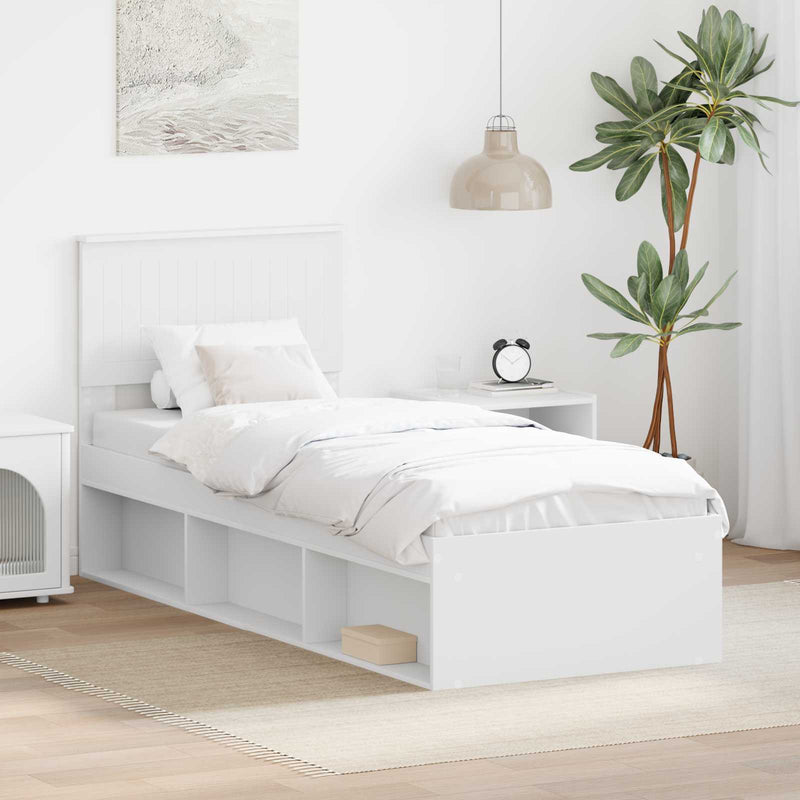 Cadru de pat cu headboard Alb 75 x 190 cm Lemn de pin masiv