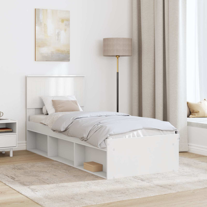 Cadru de pat cu headboard Alb 75 x 190 cm Lemn de pin masiv