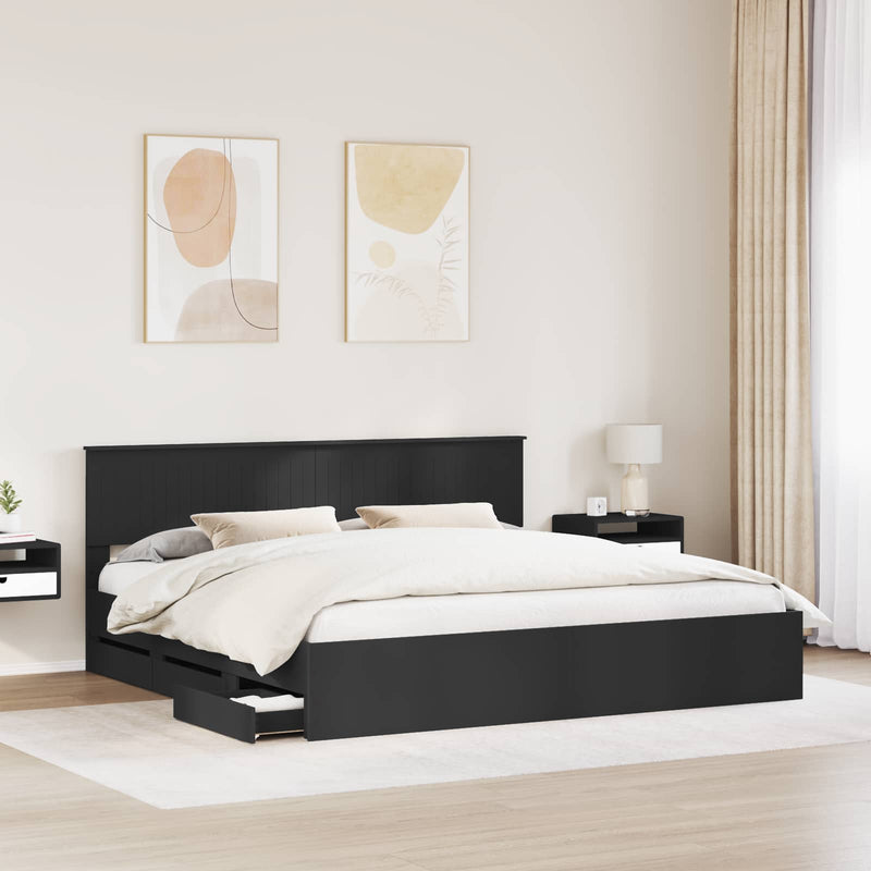 Cadru de pat cu sertar Negru 200 x 200 cm Lemn Ingineresc