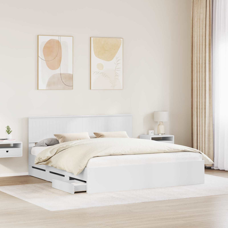 Cadru de pat cu sertar Alb 180 x 200 cm Lemn Ingineresc