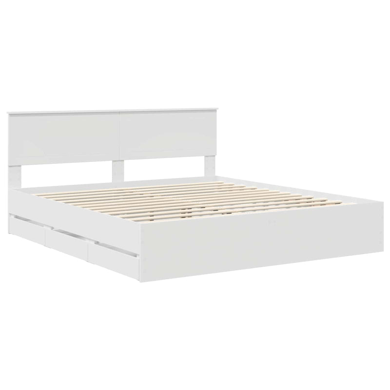 Cadru de pat cu sertar Alb 180 x 200 cm Lemn Ingineresc