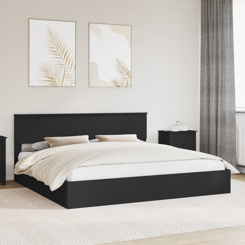 Pat cu storage cu sertar Negru 200 x 200 cm Lemn prelucrat