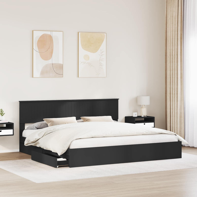 Pat cu storage cu sertar Negru 200 x 200 cm Lemn prelucrat