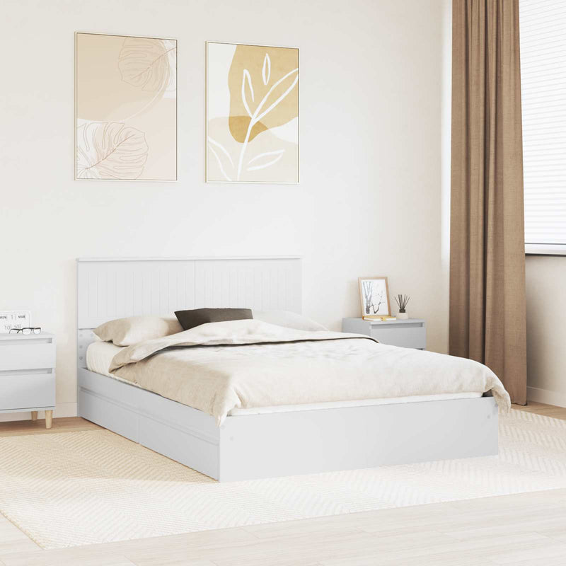 Pat cu storage cu sertar Alb 140 x 200 cm Lemn prelucrat