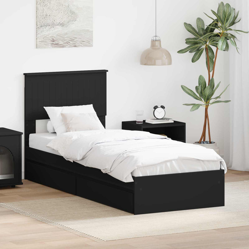 Pat cu storage cu sertar Negru 75 x 190 cm Lemn prelucrat