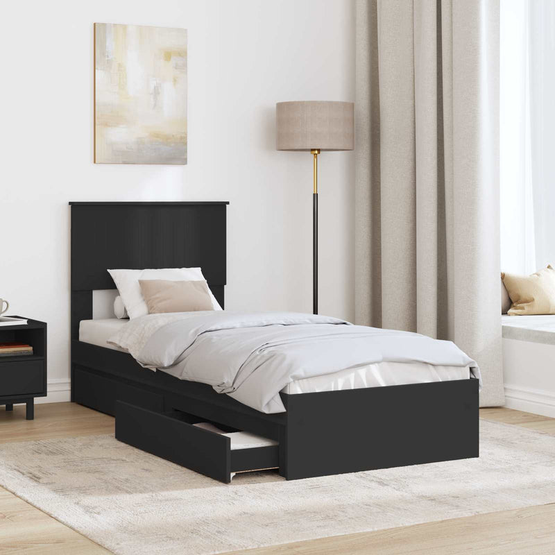 Pat cu storage cu sertar Negru 75 x 190 cm Lemn prelucrat