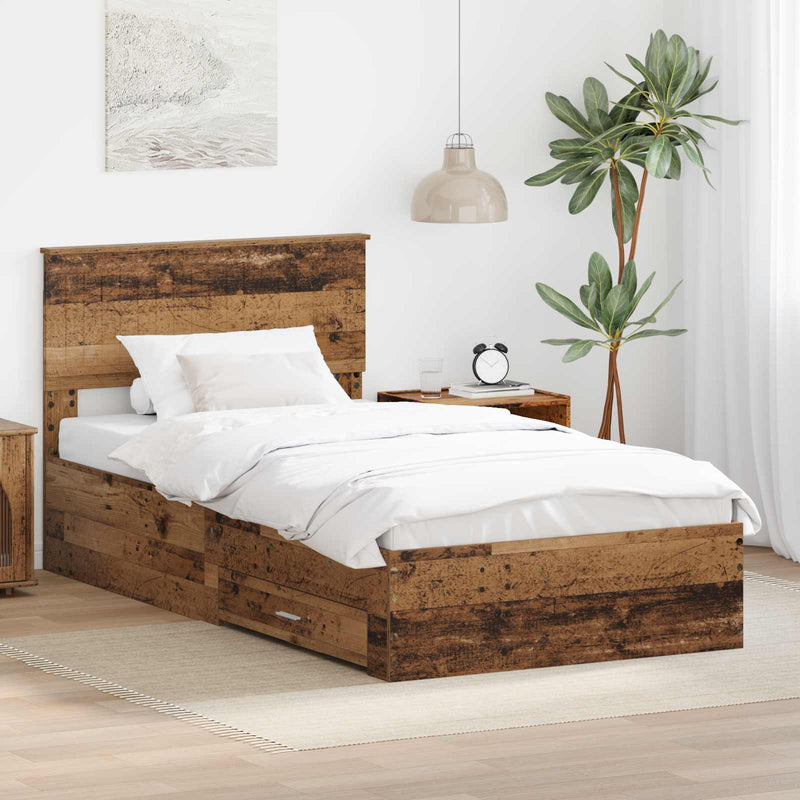 Cadru de pat cu sertar Lemn vechi 100 x 200 cm Lemn prelucrat