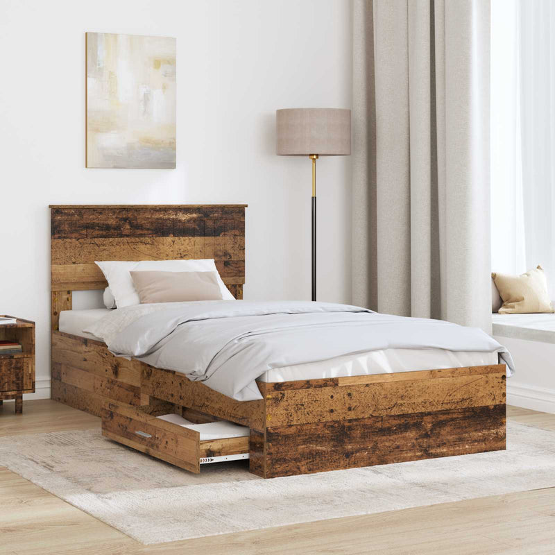 Cadru de pat cu sertar Lemn vechi 100 x 200 cm Lemn prelucrat