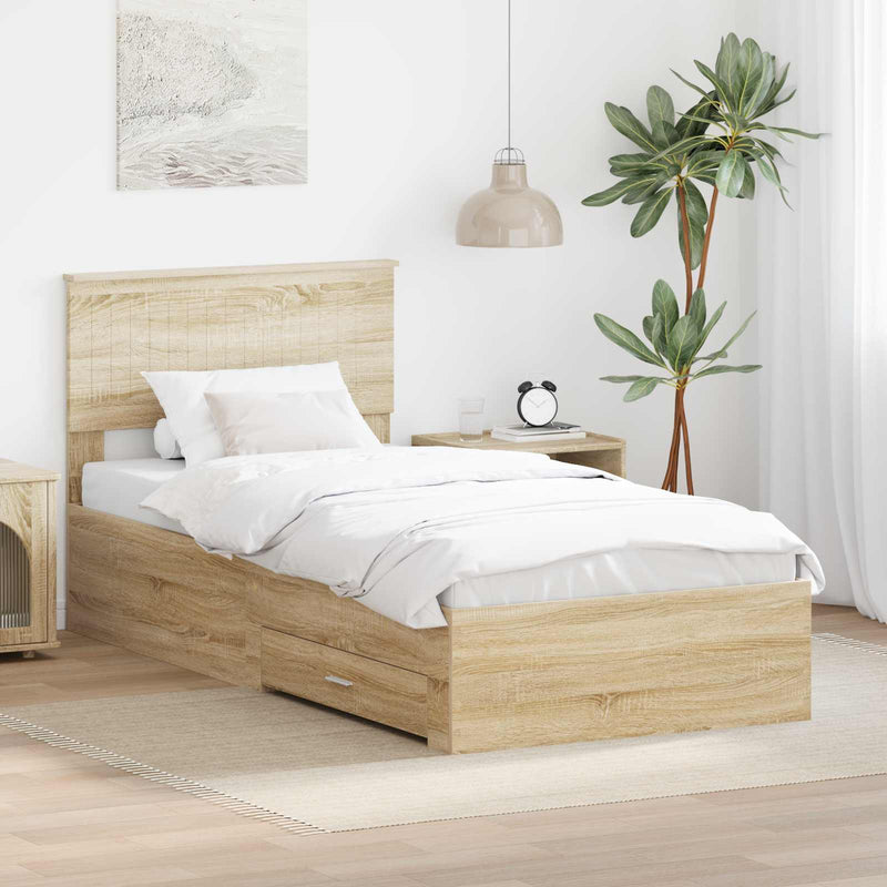 Cadru de pat cu sertar Stejar Sonoma 90 x 200 cm Lemn prelucrat